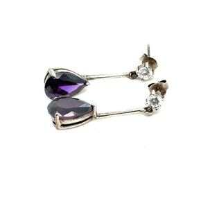Silver 925 Amethsyt/Cz Drop Earrings